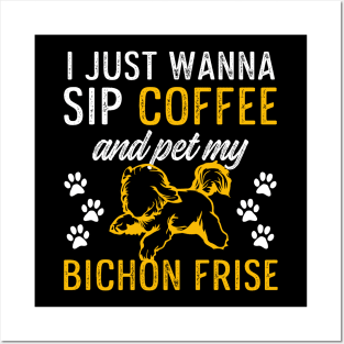 Bichon Frise Merch Cute Bichon and Coffee Design for Clothing and Gifts Posters and Art